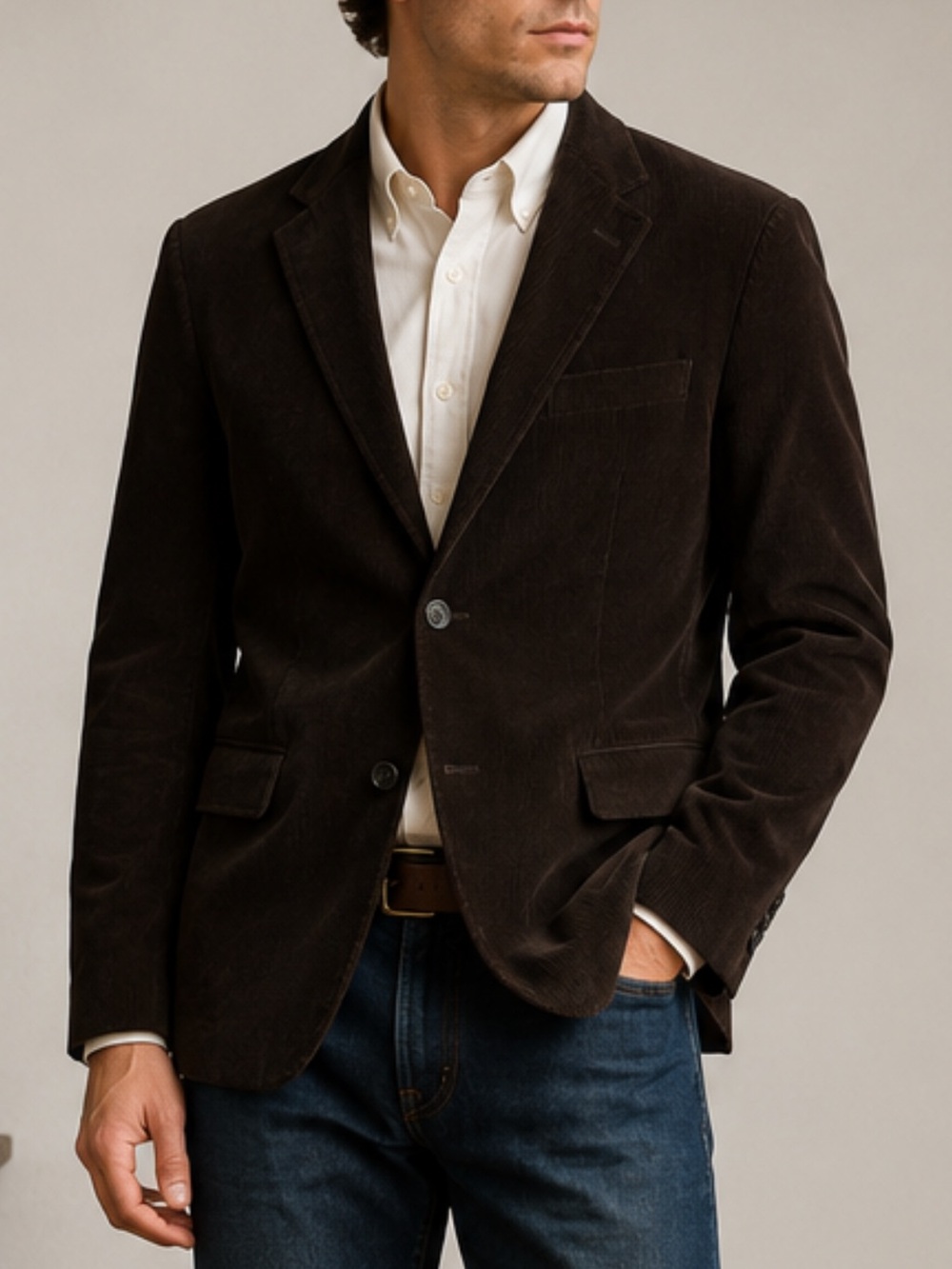 Vintage Alfani for Macy's brown cotton/silk corduroy Sport-coat Blazer size 38R